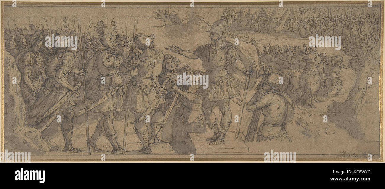Design per un fregio narrativo: un comandante affrontando le sue truppe, Alessandro Allori, 1535-1607 Foto Stock