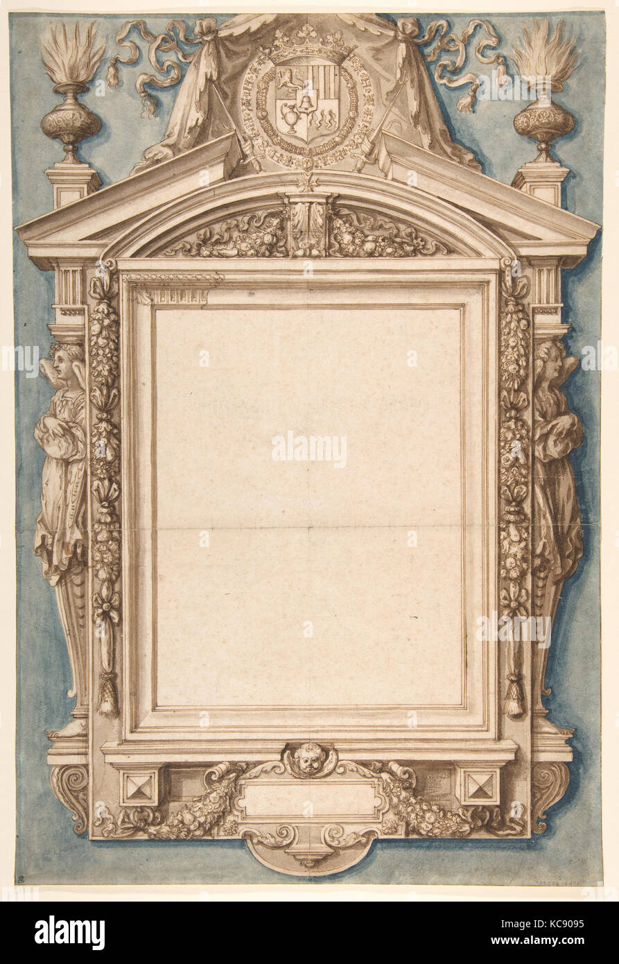 Design per il telaio di una lapide funeraria con lo stemma di Ruggero II de Saint Lary, Duc de Bellegarde, Étienne Martellang Foto Stock