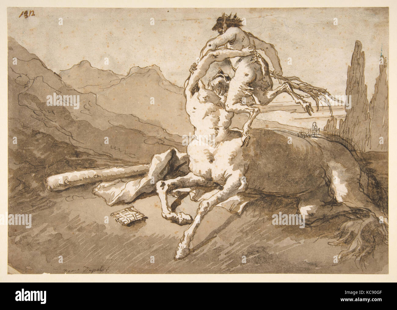 Centaur tenendo in mano un giovane Satiro, Giovanni Domenico Tiepolo, 1727-1804 Foto Stock