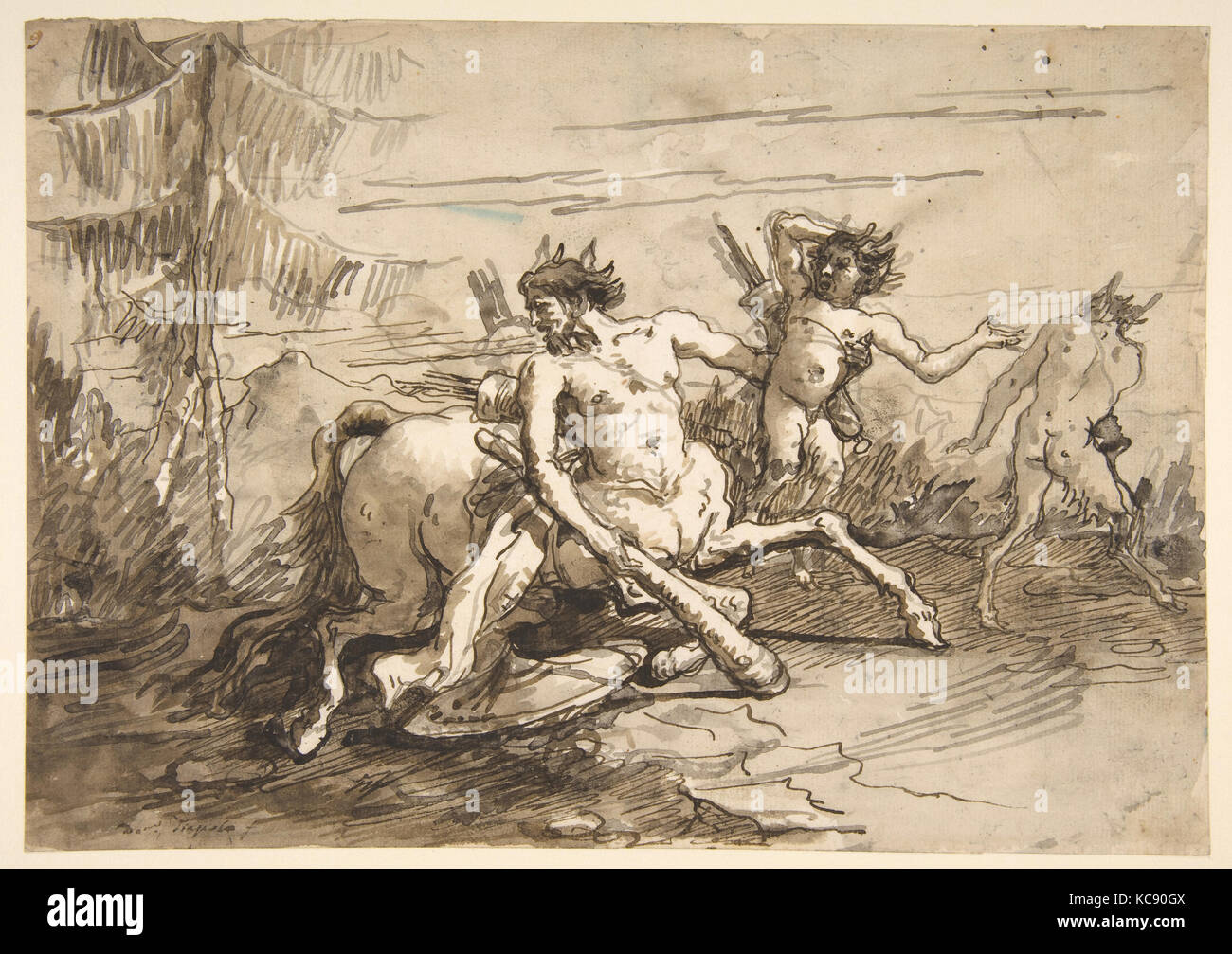 Il centauro con un Club e due satiri, Giovanni Domenico Tiepolo, 1727-1804 Foto Stock