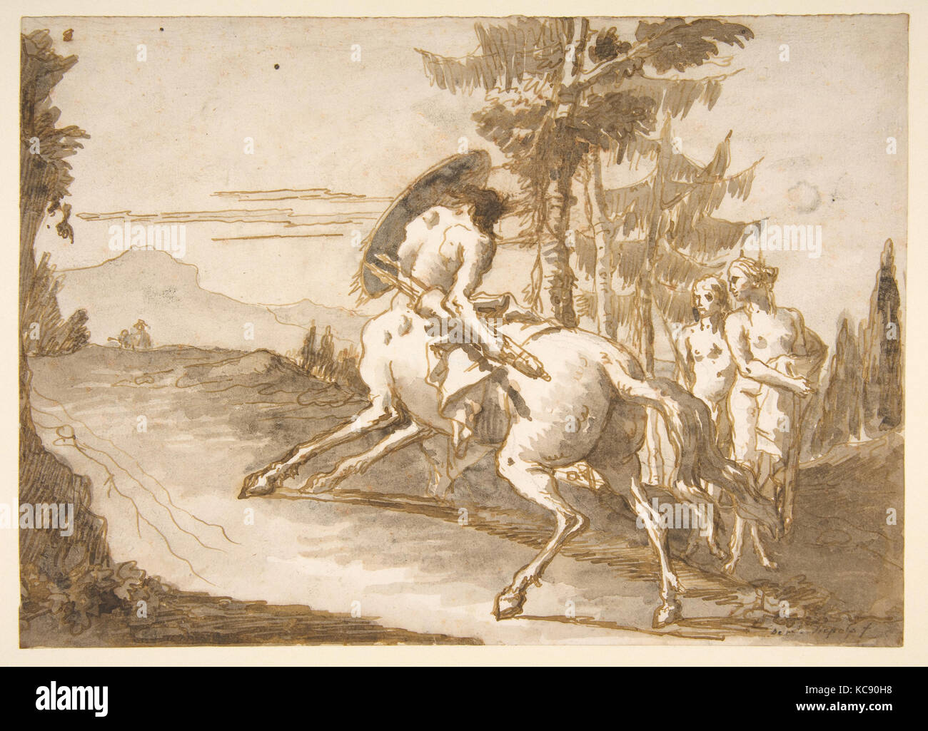 Il centauro con scudo e due Satiresses, Giovanni Domenico Tiepolo, 1727-1804 Foto Stock