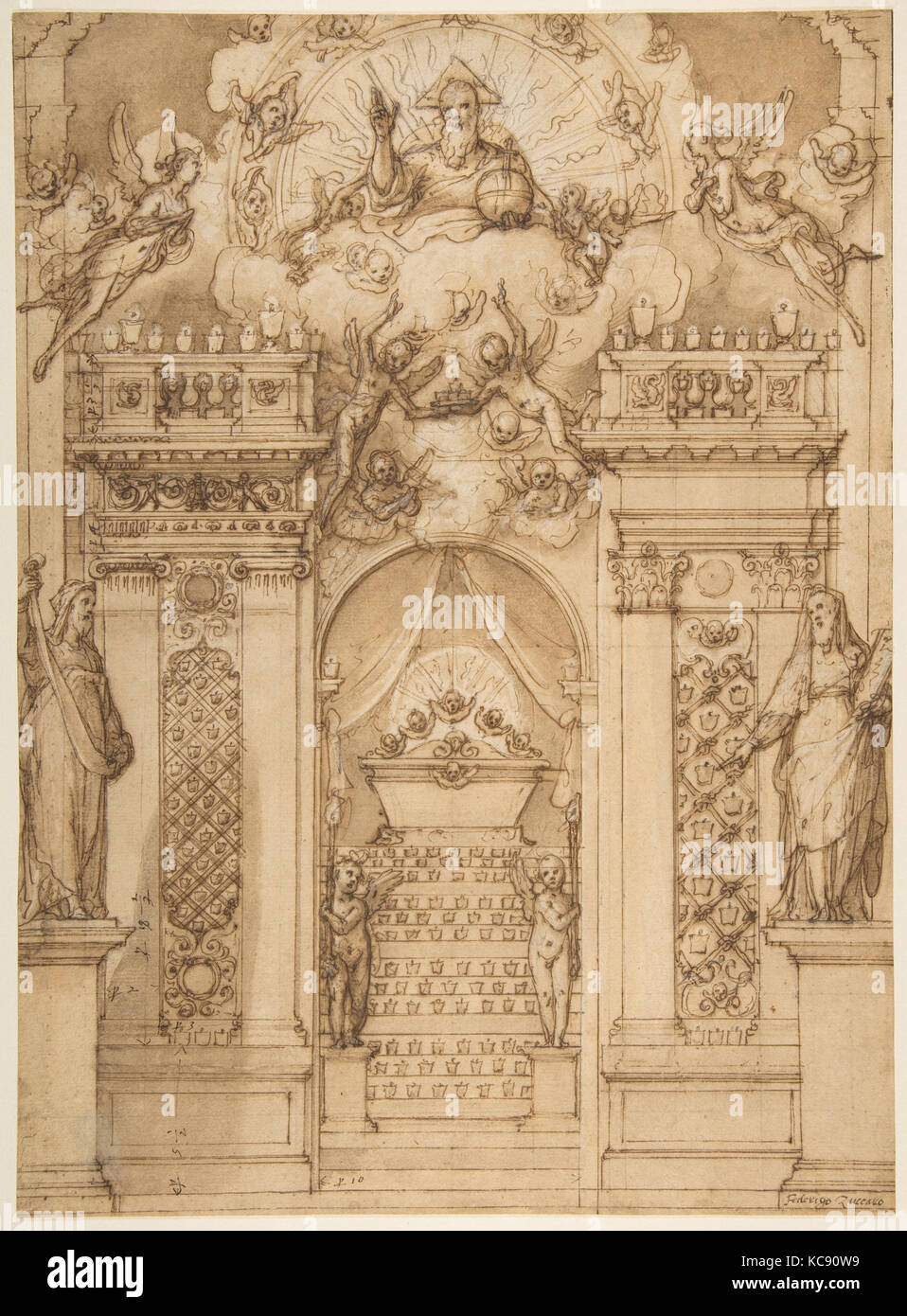 Design per una "Quarantore' decorazione, Federico Zuccaro, 1540-1609 Foto Stock