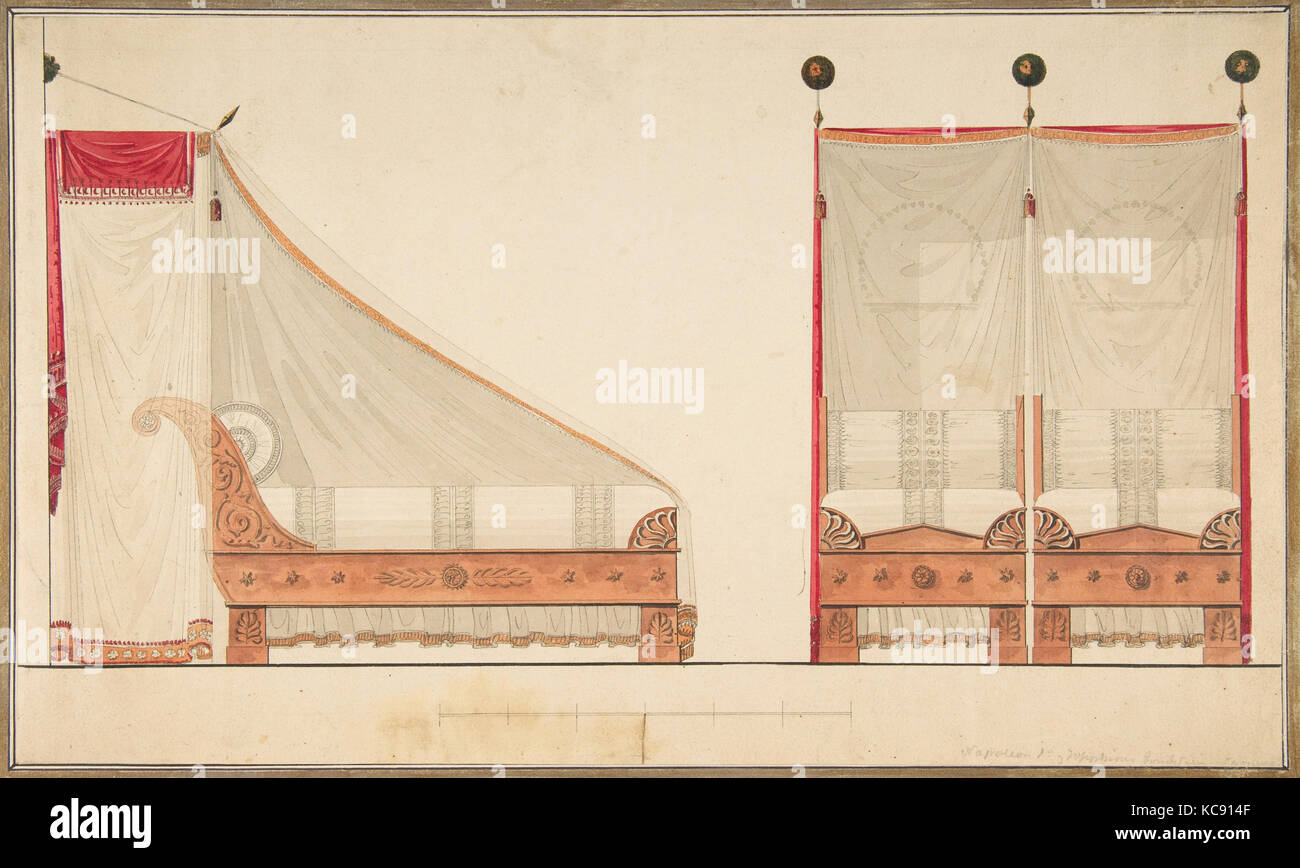 Design per un letto e una tettoia, cerchio di Charles Percier, XVIII secolo Foto Stock
