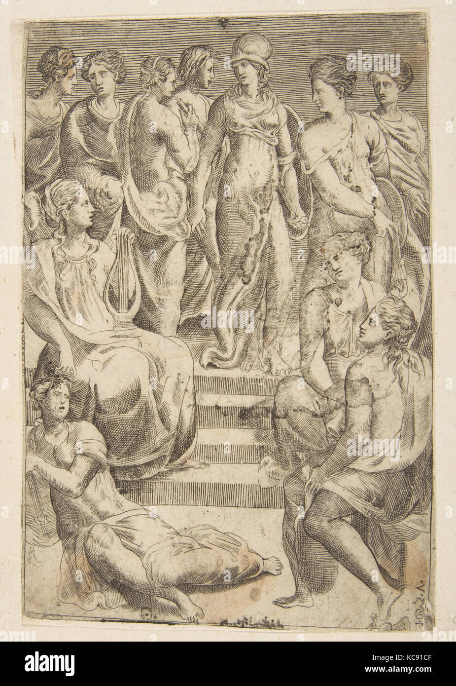 Minerva e delle arti e delle Scienze, Giulio Bonasone, XVI secolo Foto Stock