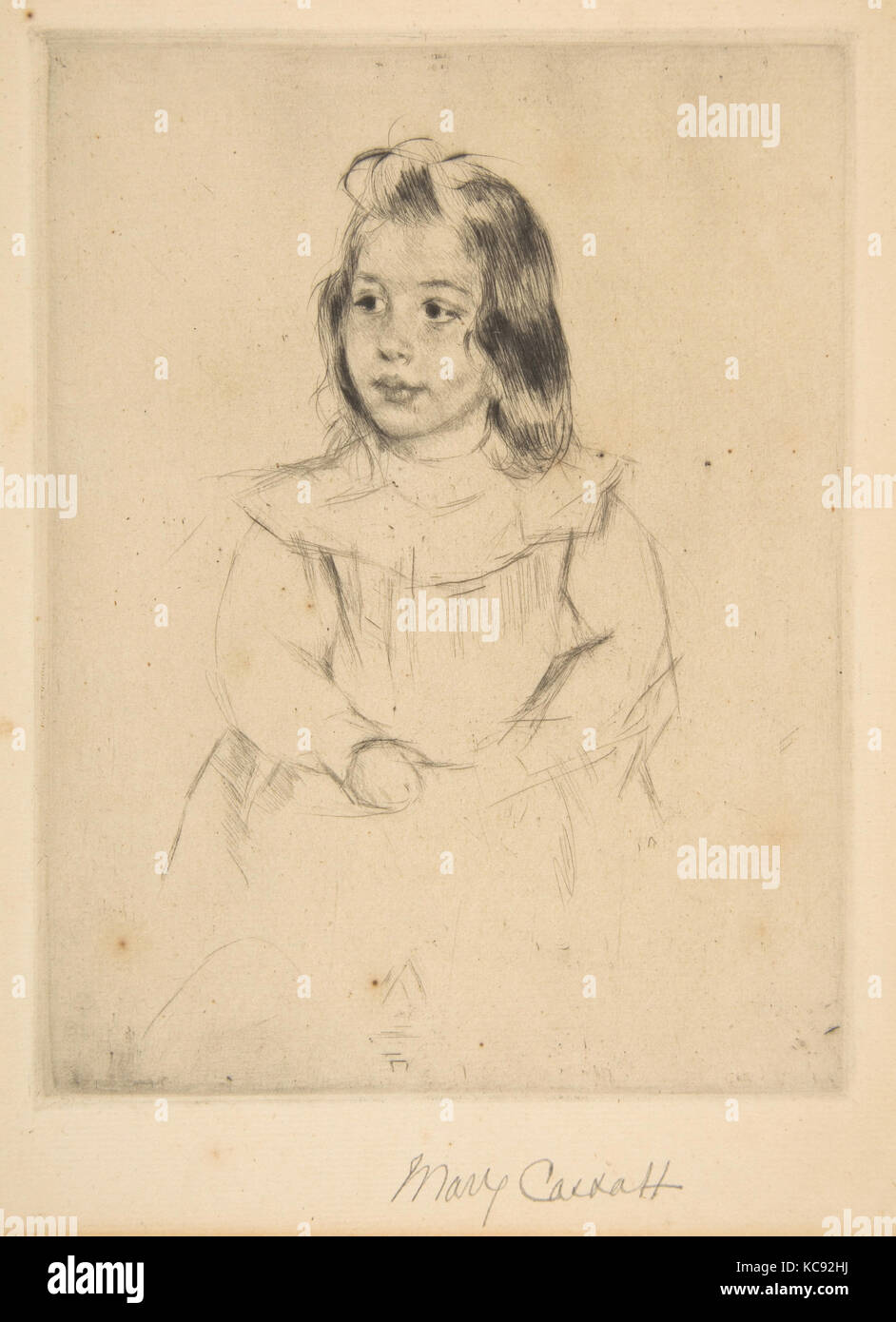 Simone con mani giunte guardando a sinistra, Mary Cassatt, 1923 Foto Stock