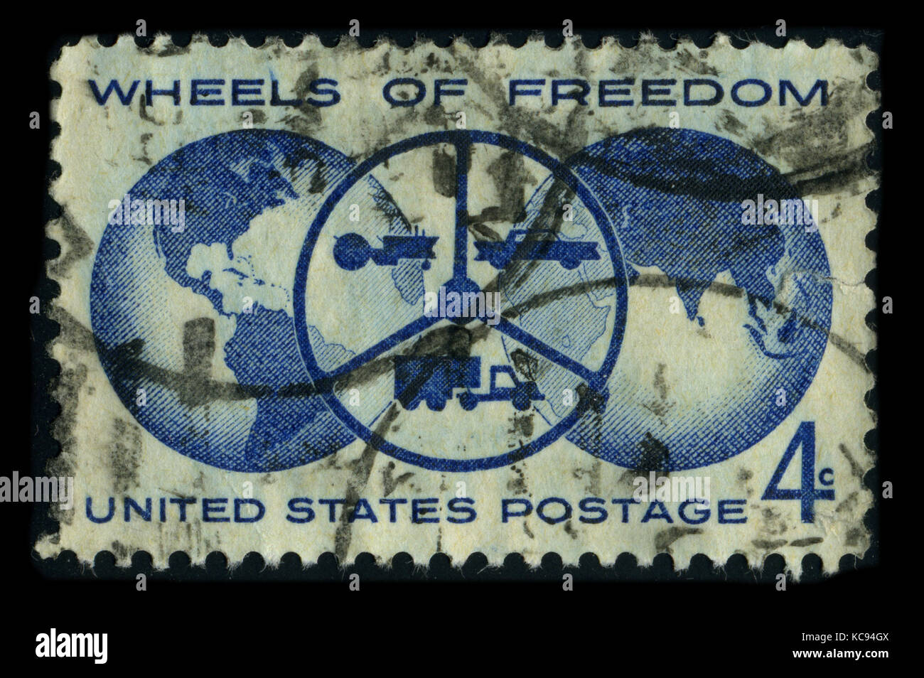 USA - 1980 CIRCA: Un francobollo dedicato al programma Freedom Wheels è un'iniziativa istituita dall'organizzazione Technical Aid to the Disabled (TAD) con Foto Stock