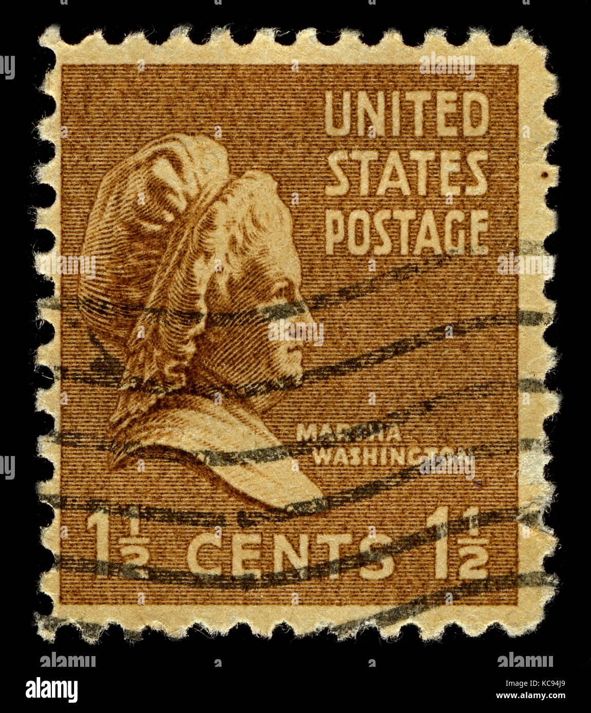 Usa-1948 circa: un timbro stampato negli Stati Uniti mostra ritratto martha dandridge custis Washington è stata la moglie di George Washington, il primo presidente del Foto Stock