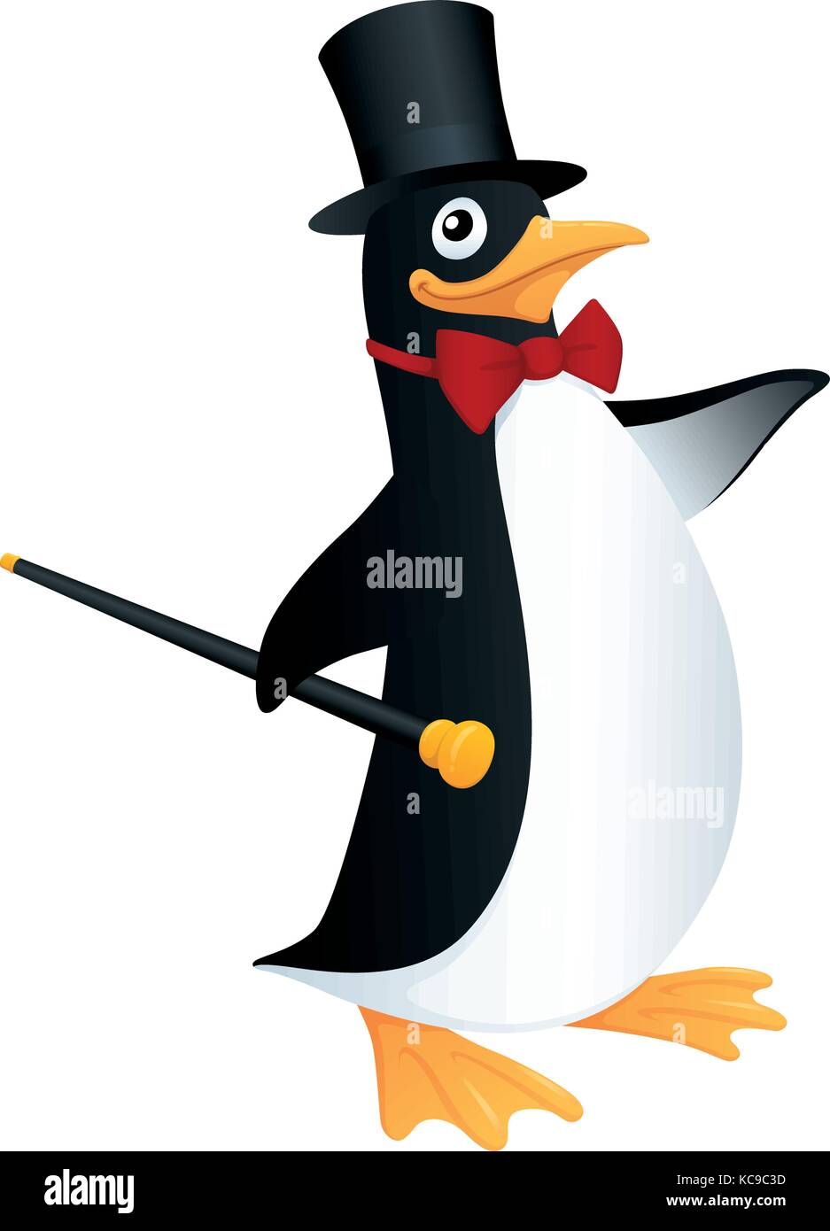 Illustrazione vettoriale di un pinguino che indossa un cappello a cilindro  e un filtro bow tie e tenendo una canna da zucchero Immagine e Vettoriale -  Alamy