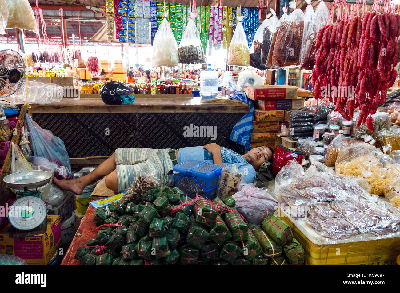 Laos. Provincia di Champassak. A Pakse. Tempo di riposo Foto Stock