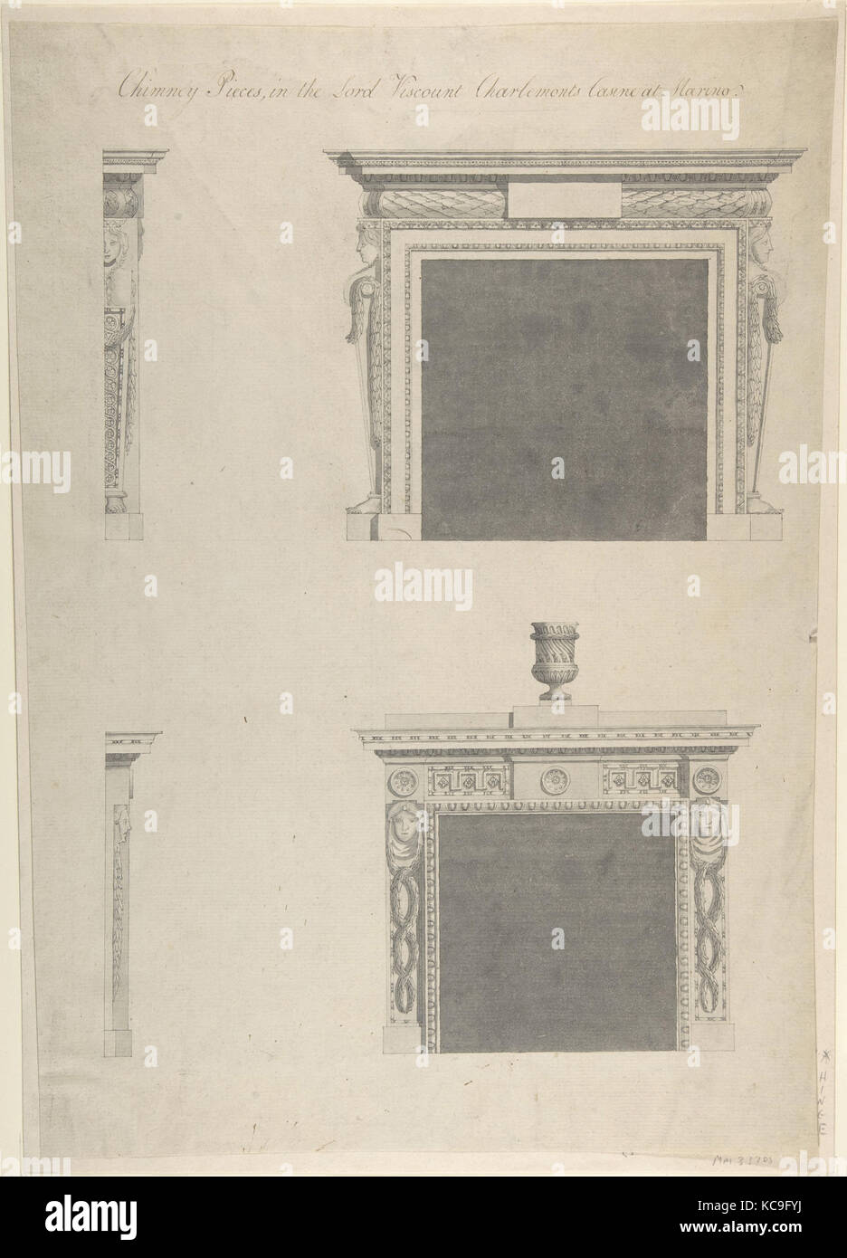 Disegni per due camini di pezzi nel Signore il visconte Charlemont's Casino a Marino, Dublin, Sir William Chambers, ca. 1758-59 Foto Stock