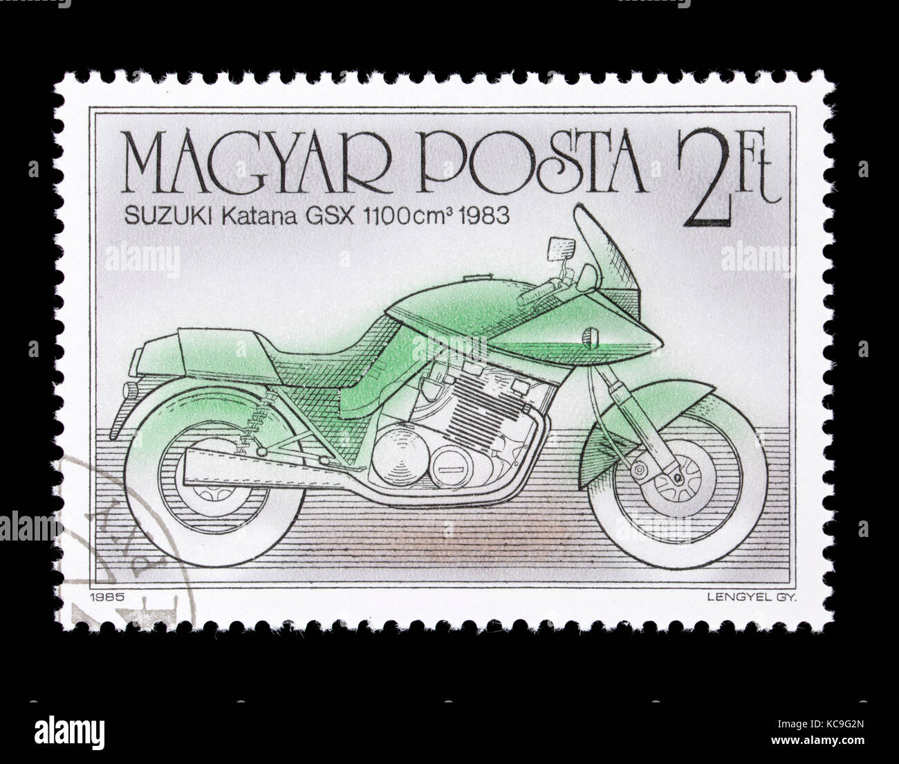 Francobollo da Ungheria raffigurante una Suzuki Katana GSX dal 1960, centenario della motocicletta. Foto Stock