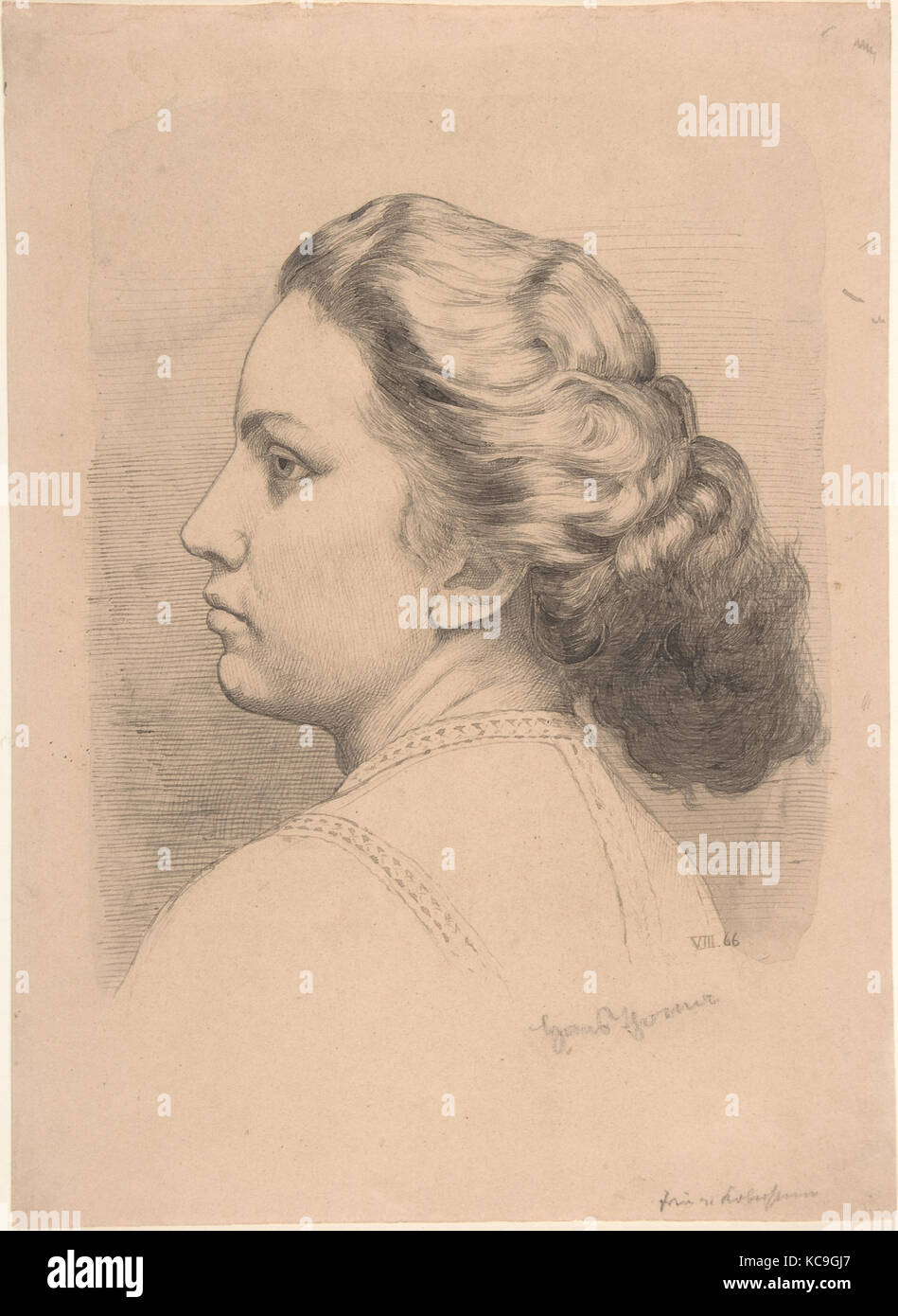 Ritratto di una donna (Sig.ra von Kobestein?); tergo: schizzi di due o tre composizioni, compresi un paesaggio, Hans Thoma, 1866 Foto Stock