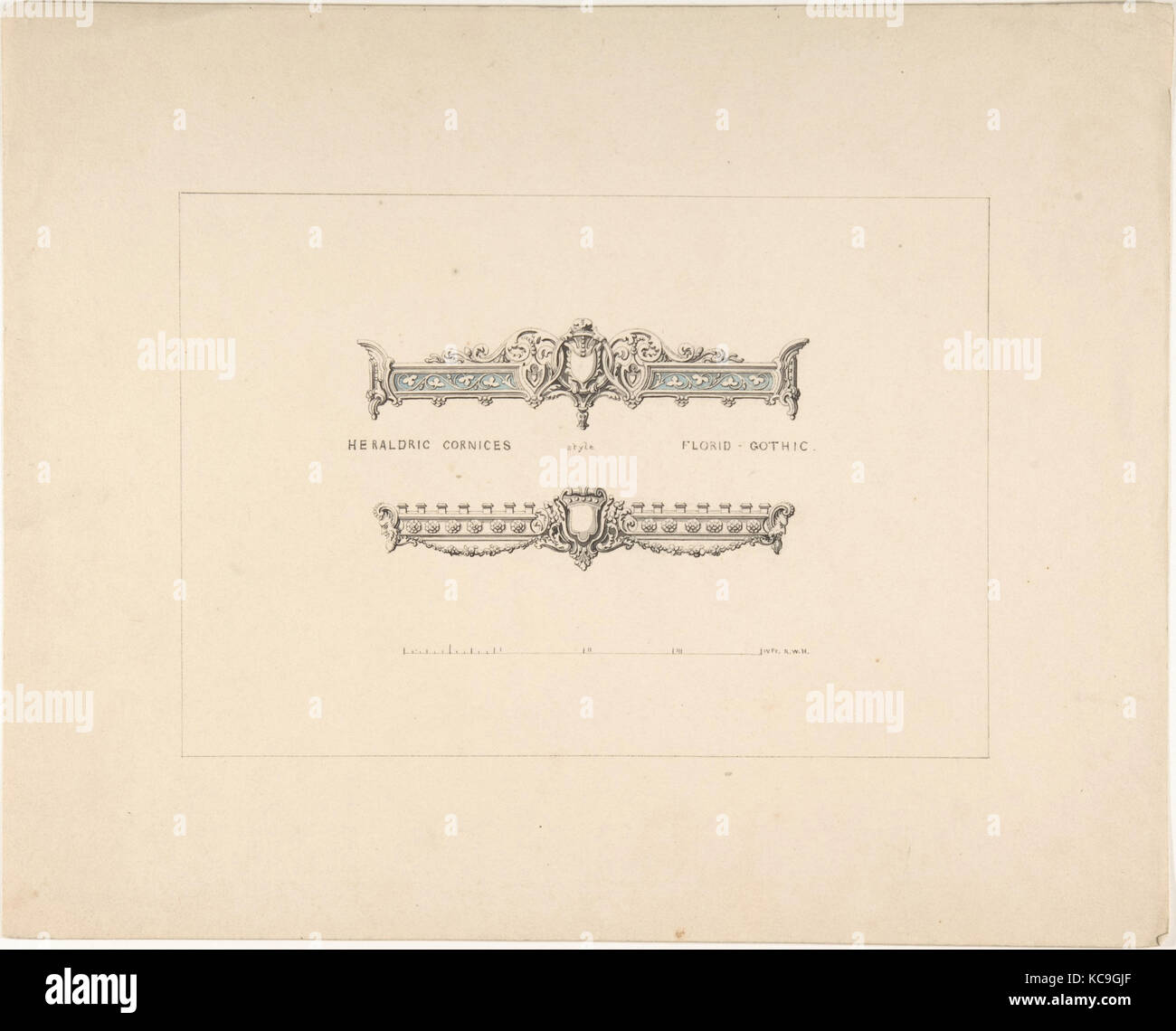 Disegni per due cornici araldico, Florida in stile gotico, Robert William Hume, 1830-1900 Foto Stock