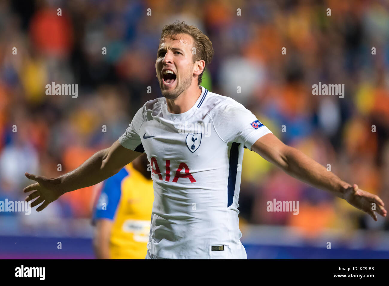 Nicosia, Cipro - Semptember 26, 2017: Il giocatore del Tottenham Harry Kane celebrare durante la UEFA Champions League tra Bologna VS Tottenham H Foto Stock