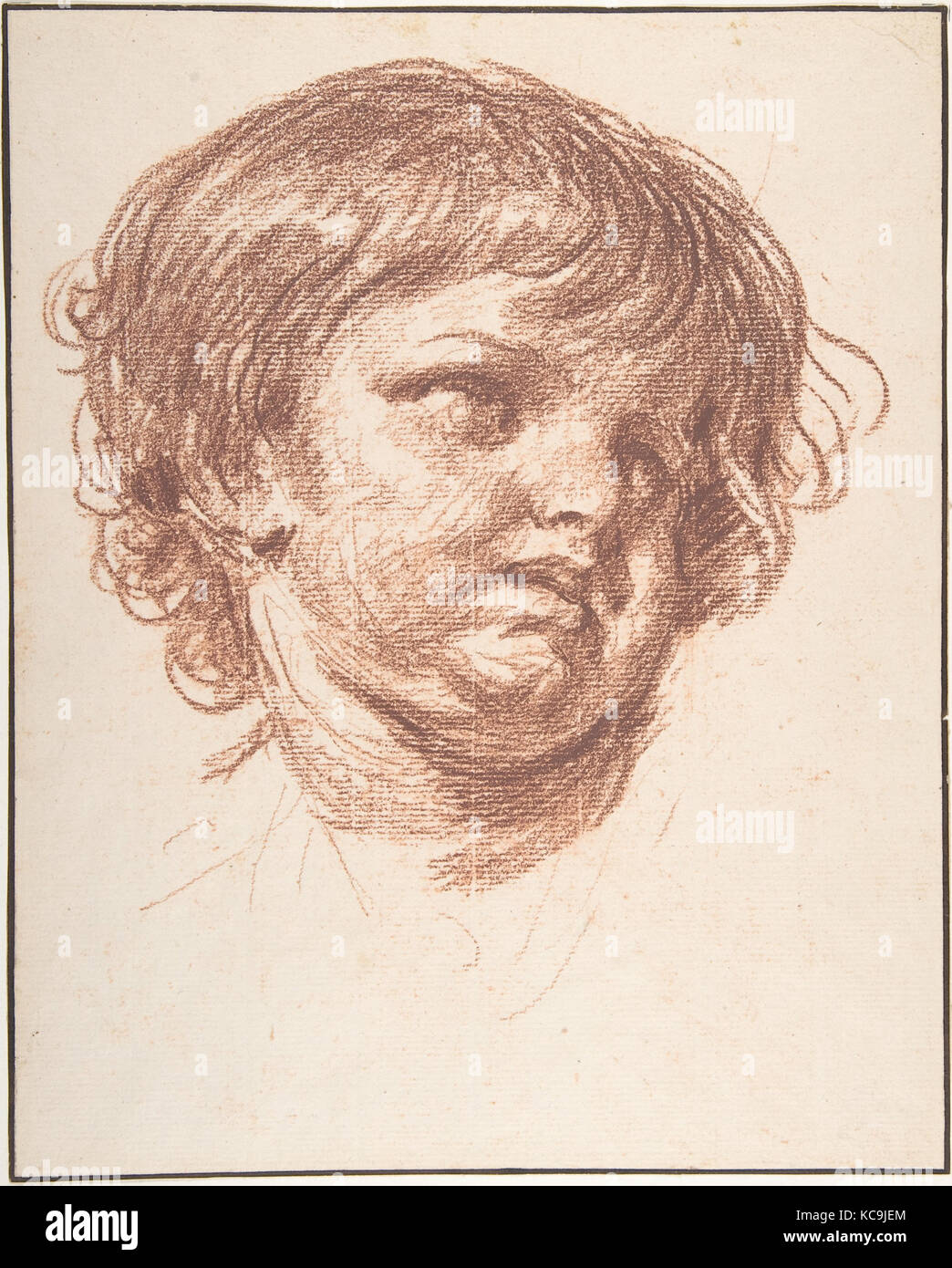 Testa di un giovane ragazzo, n.d., gesso rosso. Linee di delimitazione a penna e inchiostro bruno., 11 7/8 x 9 7/16 in. (30,2 x 24 cm), disegni, Jean Foto Stock