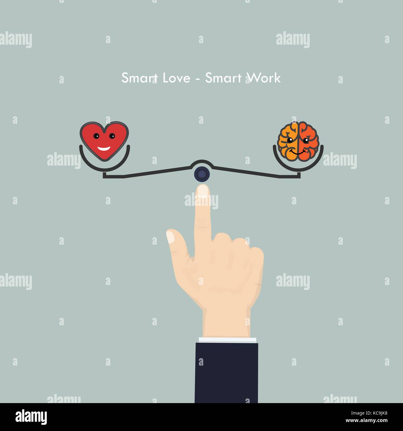 Mano umana con segno di cuore e cervello icon.smart amore e smart concetto di lavoro.La vita di lavoro,business e stile di vita il concetto di equilibrio.illustrazione vettoriale. Illustrazione Vettoriale