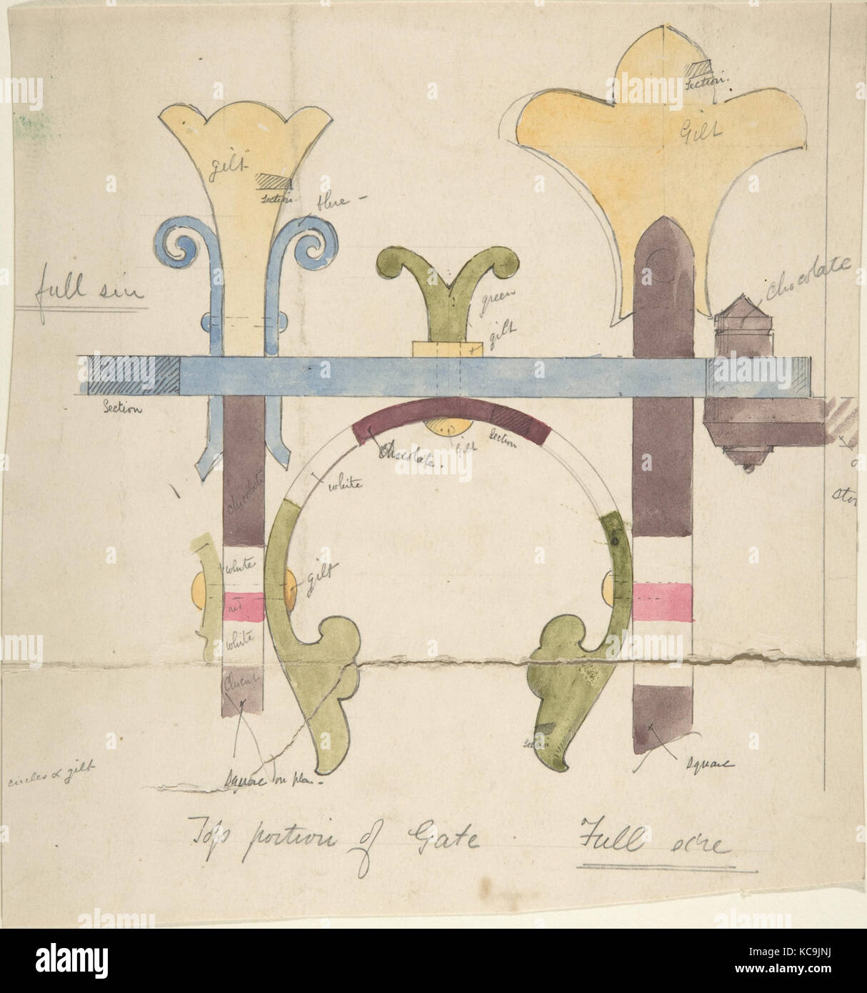 Progettazione per la porzione superiore di un cancello, dimensioni intere, attribuito a Richardson Ellson & Co., ca. 1880 Foto Stock