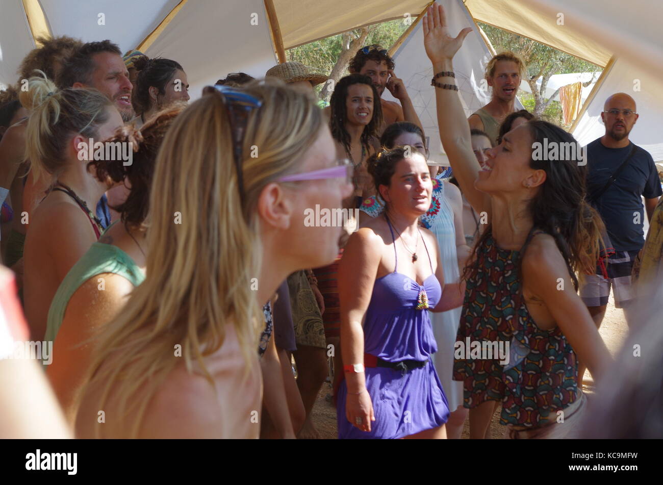Laboratorio di canto al FATT 2017 Didgeridoo festival a Lagoa. Algarve, Portogallo Foto Stock