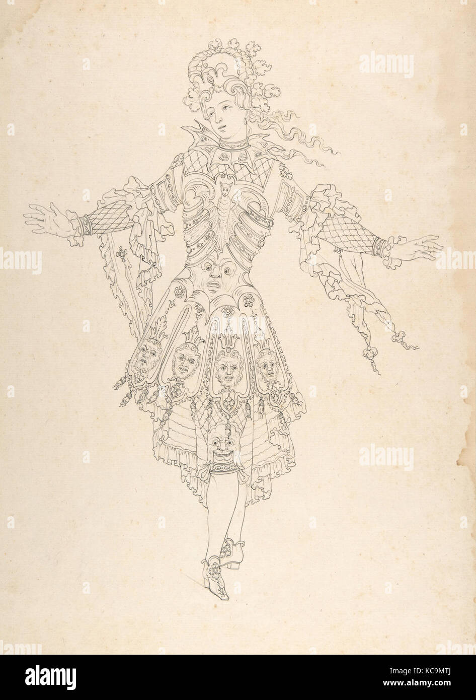 Attore in Costume di balletto, n.d., penna e inchiostro nero su chalk, 16 7/8 x 12 1/16 in. (42,8 x 30,7 cm), disegni, dopo Foto Stock