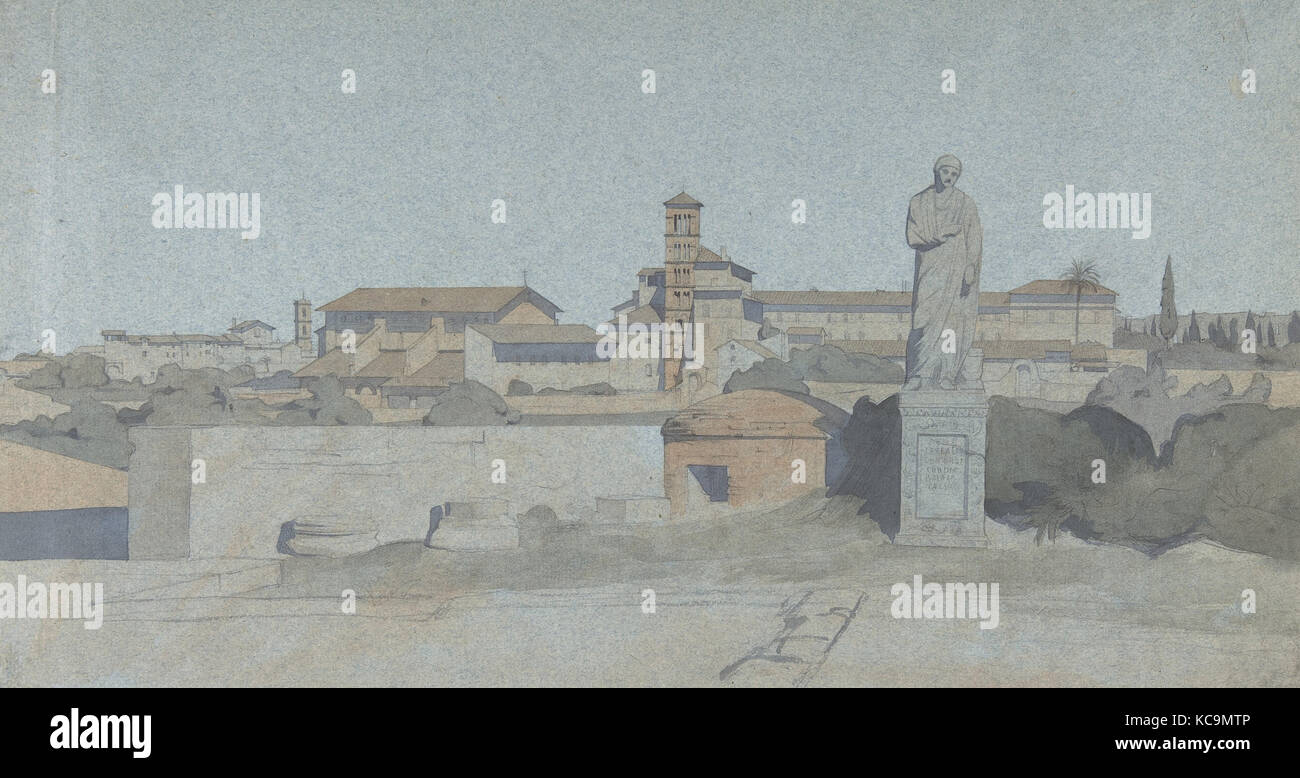 SS. Giovanni e Paolo, visto dalla villa Mattei, Roma, Jean-Achille Benouville Foto Stock