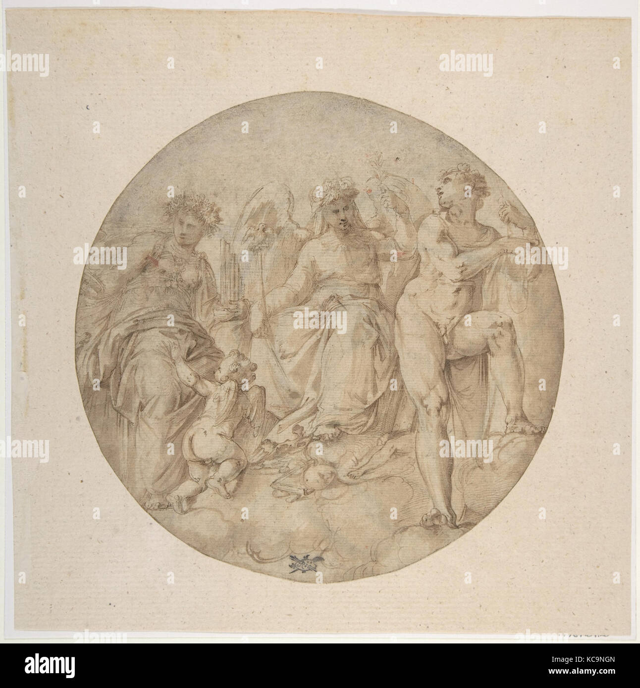 Tre figure allegoriche in un Roundel., Battista Franco, 1510-61 Foto Stock