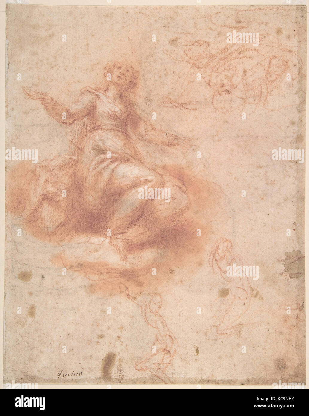 Giovane donna su una nuvola con tre cifre (recto); Studi di un vecchio uomo e una mano (verso), Francesco Furini, xvii secolo Foto Stock