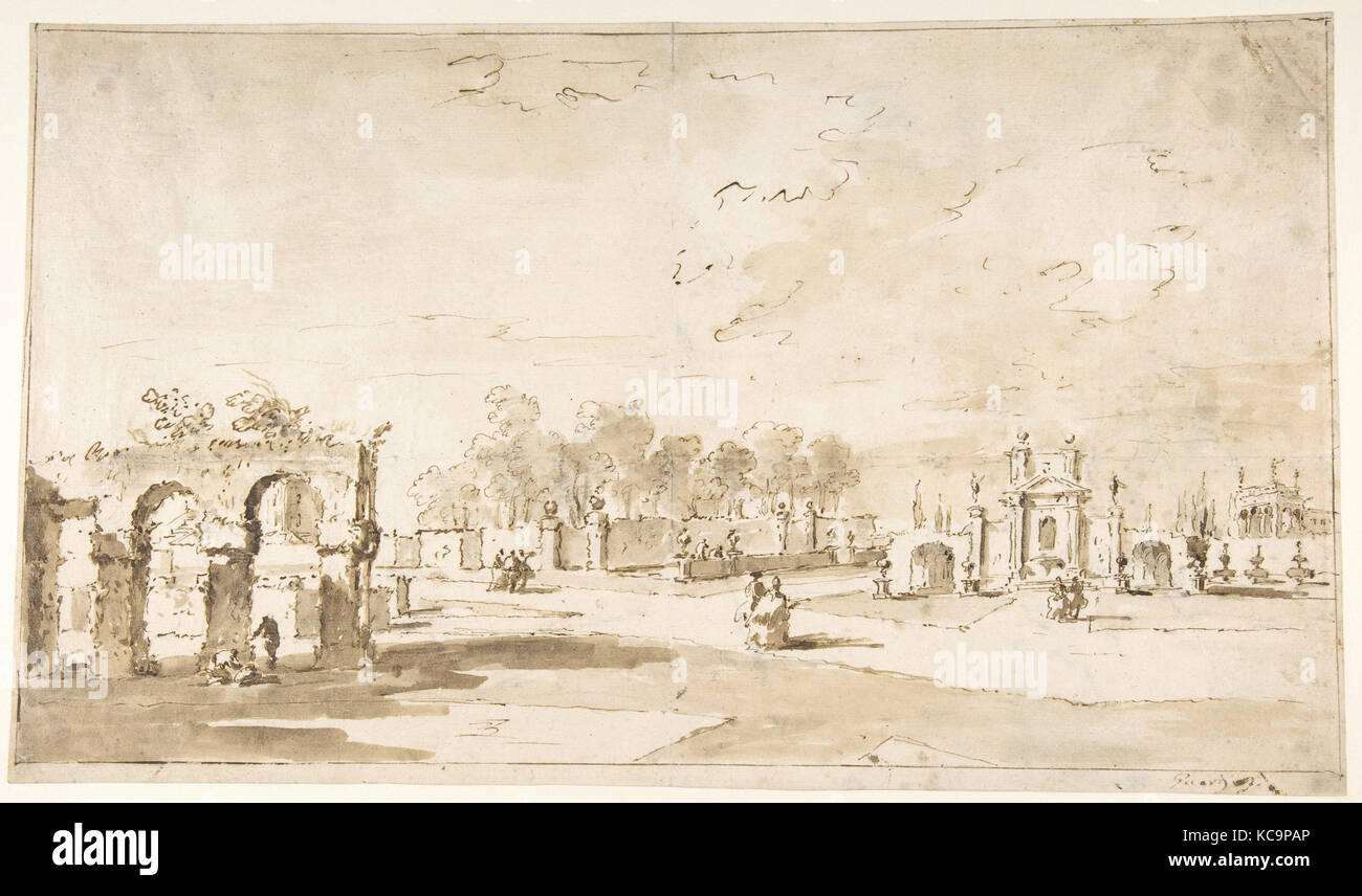 Giardini di Villa Correr, vicino a Strà (recto); Studio per il Transverberation di santa Teresa di Gesù e uno studio delle mani Foto Stock