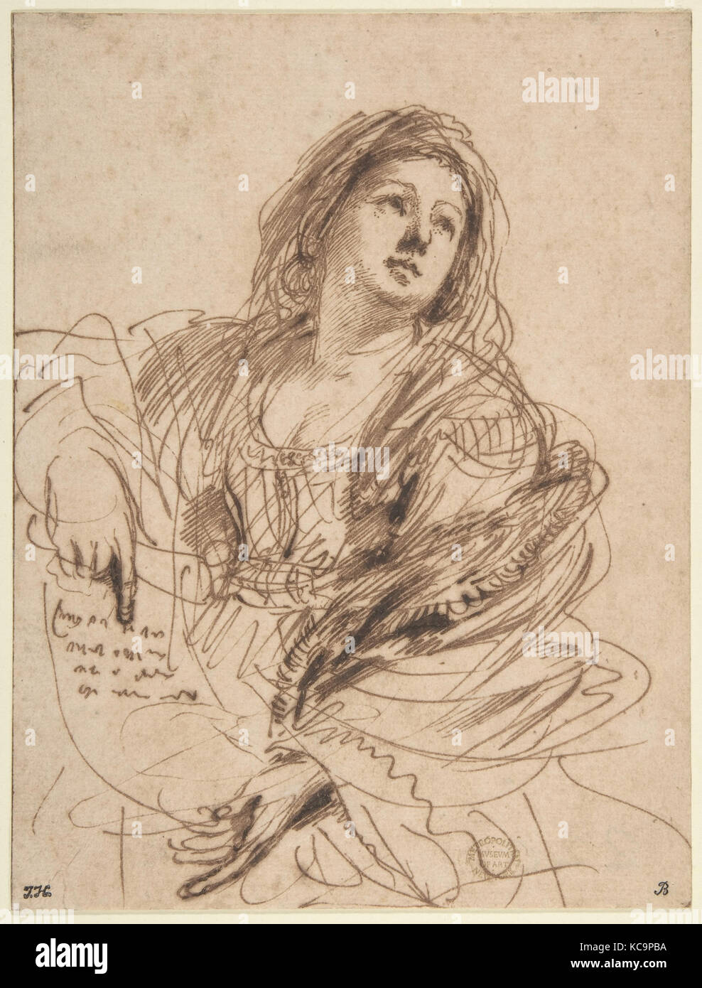 Una Sibilla tenendo un scorrimento (Studio per il Cimmerian Sibyl), Guercino, 1638 Foto Stock