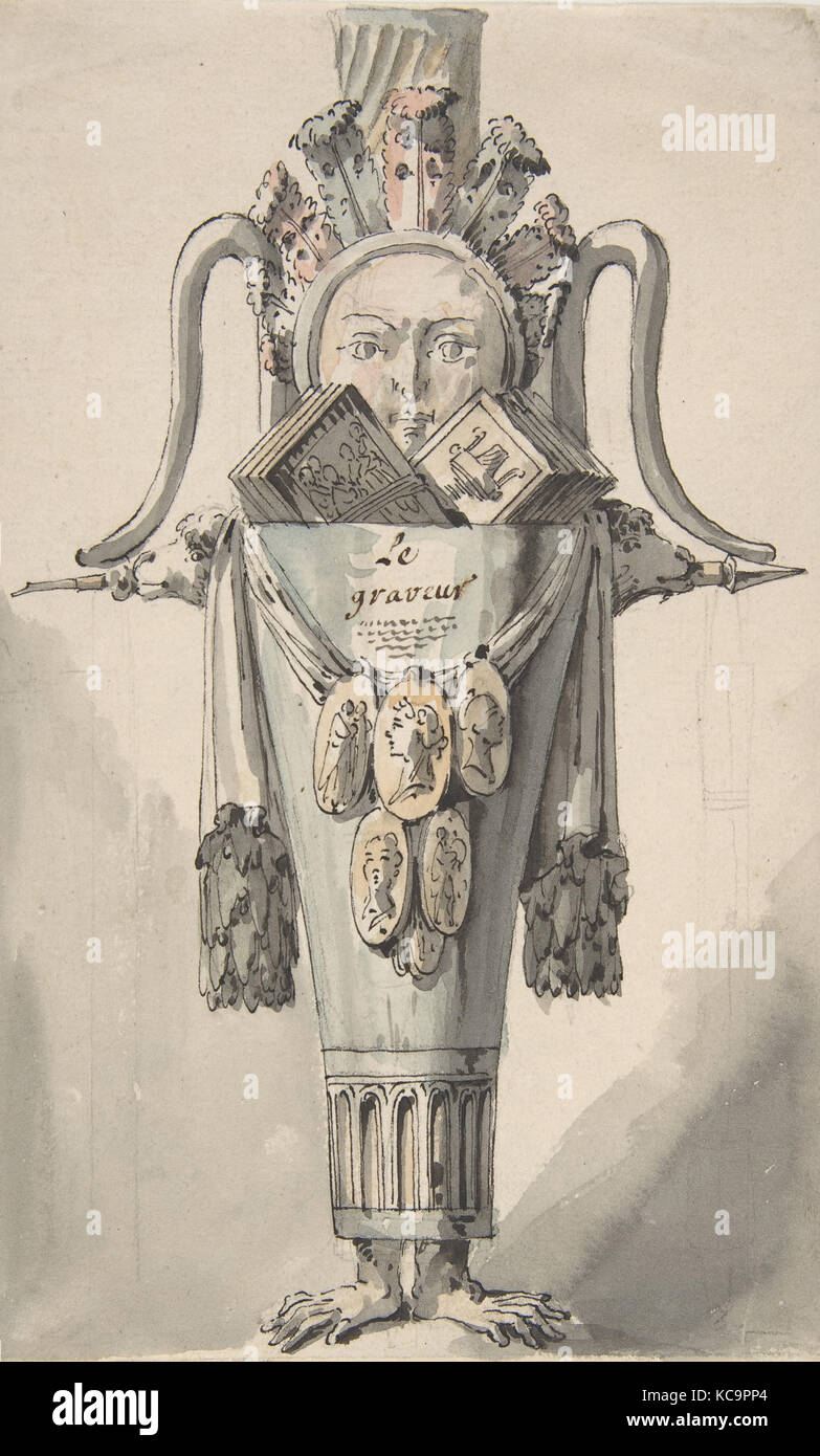 La caricatura di un incisore (recto); schizzo per una caricatura (verso), Jean Charles Delafosse Foto Stock