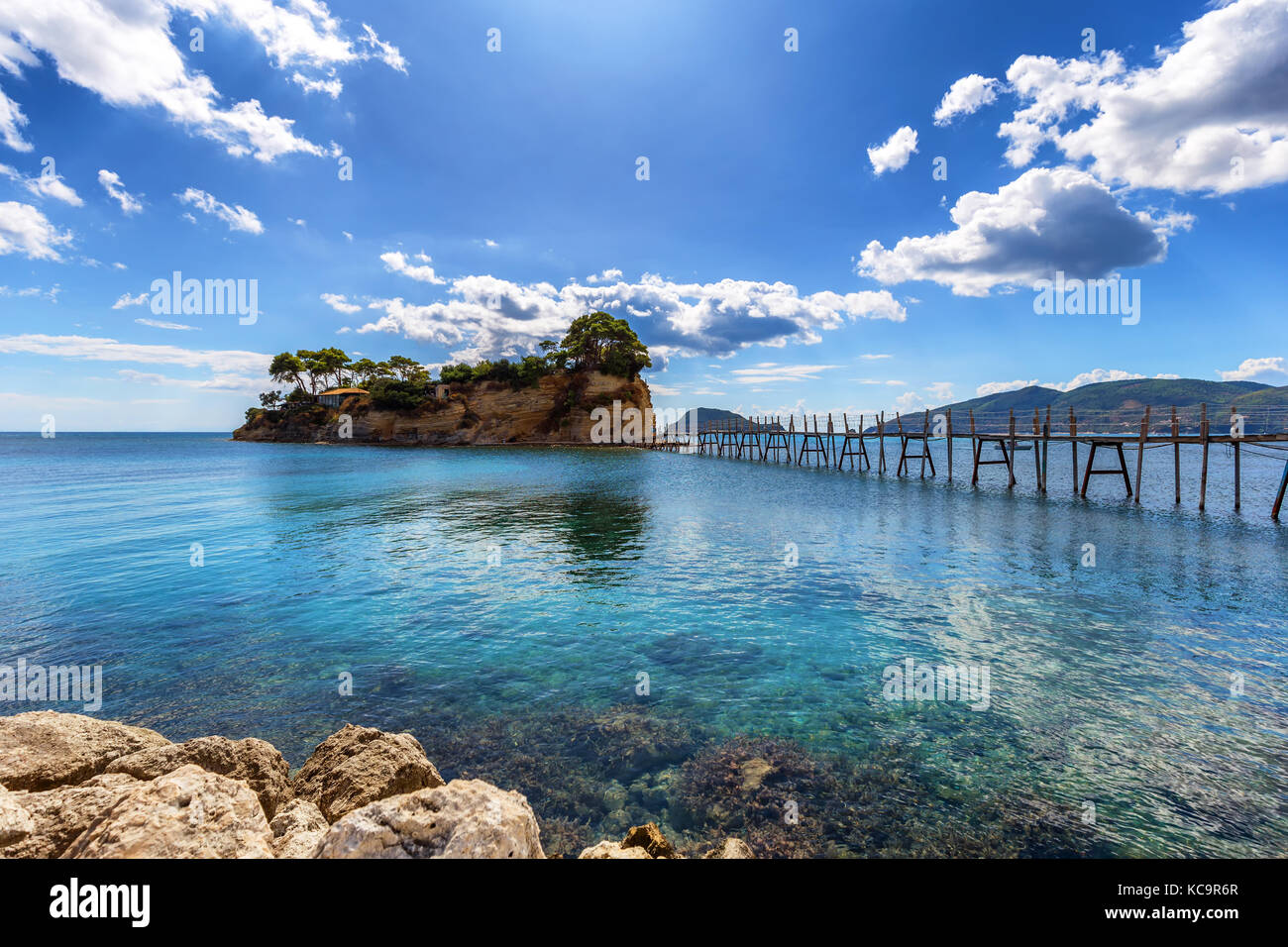 Passerella Pedonale sospesa a Laganas a cammeo isola, Zante Grecia Foto Stock