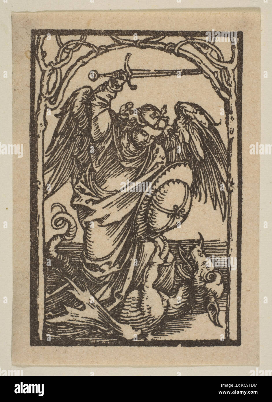 San Michele, n.d., Xilografia, foglio: 24 x 1 5/8 in. (61 x 4,1 cm), stampe di Albrecht Dürer (tedesco, Norimberga 1471-1528 Norimberga Foto Stock