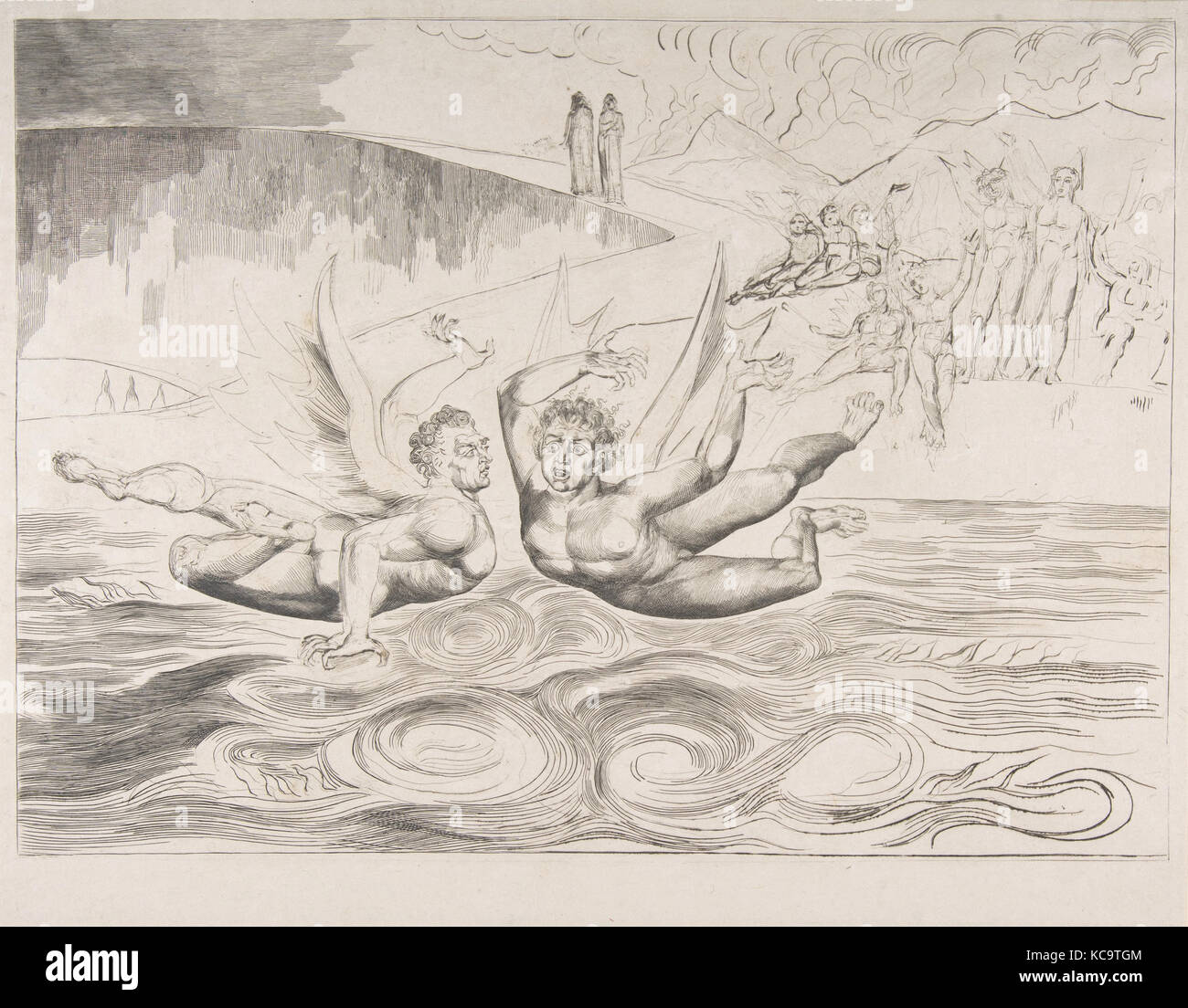 Il cerchio di funzionari corrotti: diavoli Mauling ogni altro, dall'Inferno Dantesco, Canto XXII, William Blake, ca. 1825-27 Foto Stock