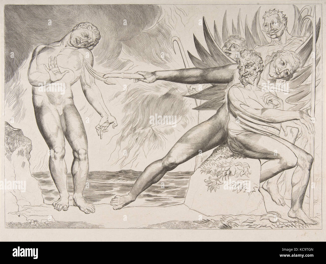 Il cerchio di funzionari corrotti: diavoli spasimante Ciampolo, dall'Inferno di Dante, Canto XXII, William Blake, ca. 1825-27 Foto Stock