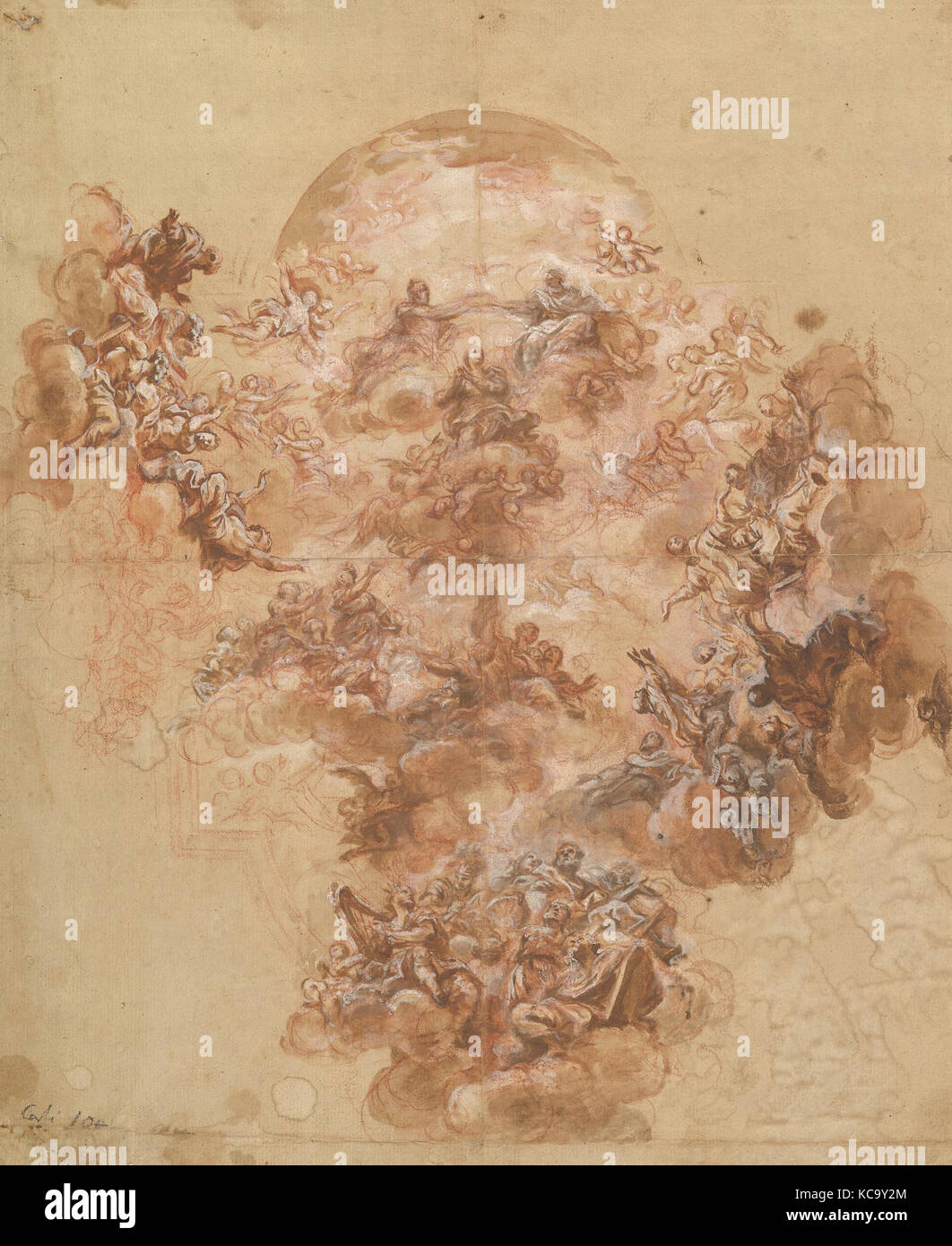 Studio per una decorazione del soffitto: Incoronazione della Vergine (recto); Testa femmina (verso), attribuita a Giacinto Brandi, 1680 Foto Stock