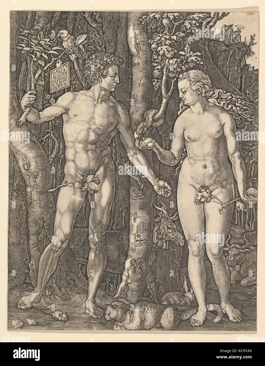 Adamo ed Eva, 1566, incisione; Stato terzo di tre, stampe, Jan (Johannes) Wierix (Netherlandish, Anversa 1549-1615 Bruxelles Foto Stock