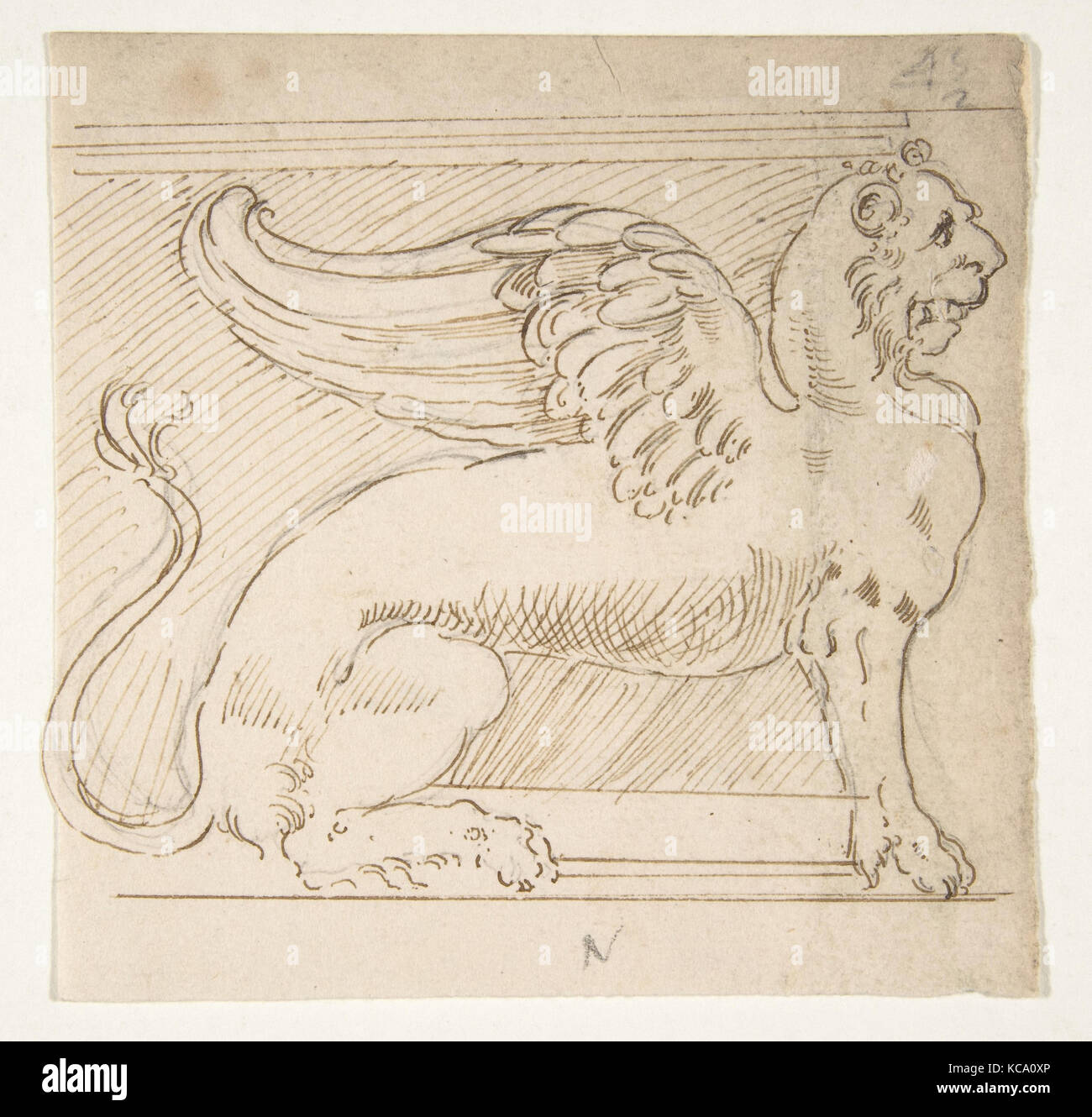 Unidentified, mobili supporto con leone alato motif, elevazione, inizio a metà del XVI secolo Foto Stock