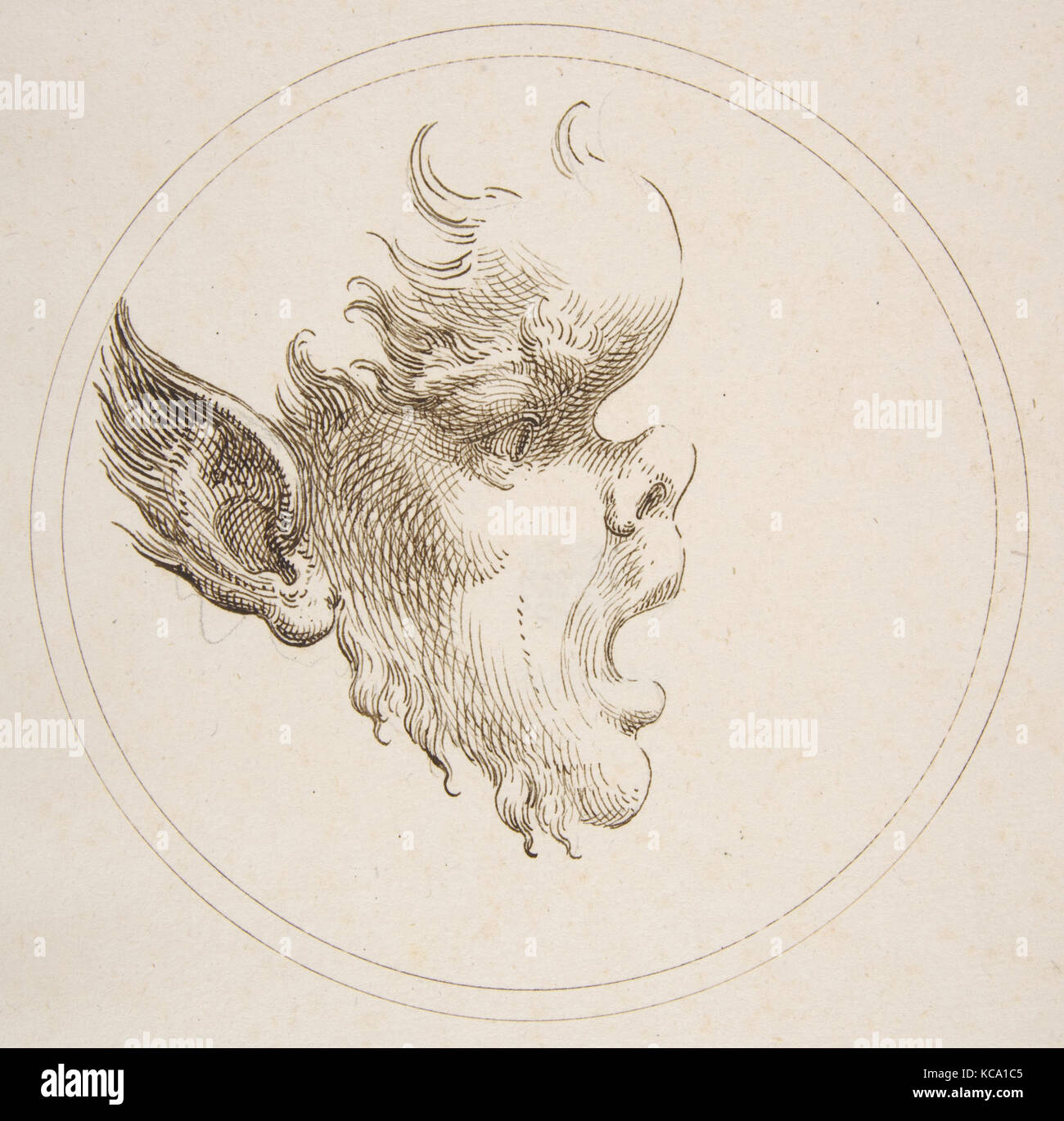Testa grottesca con un rigonfiamento sulla fronte cercando di destra all'interno di un cerchio, Gaetano Piccini, 1727 Foto Stock