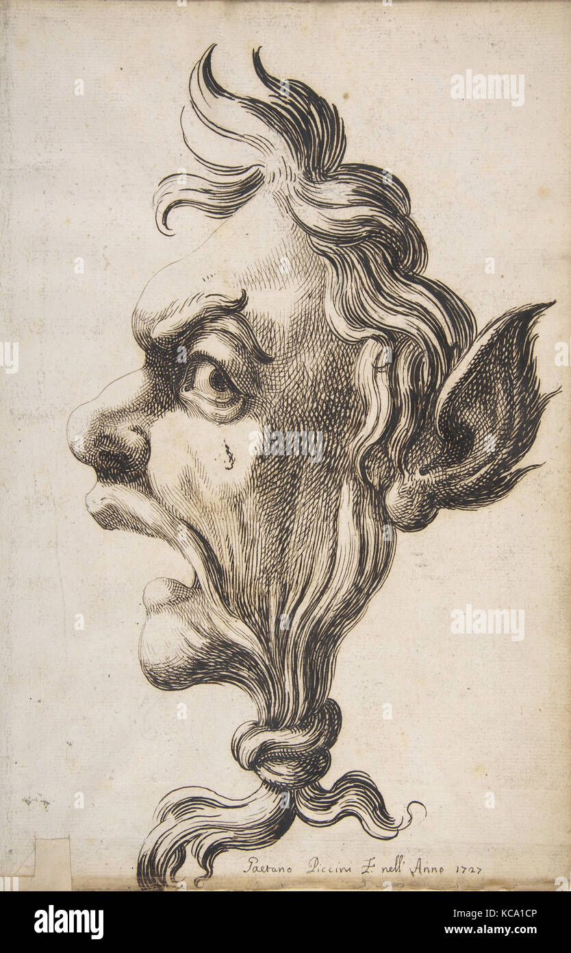 Grande Testa grottesca Strangolata dai propri capelli, Gaetano Piccini, 1727 Foto Stock