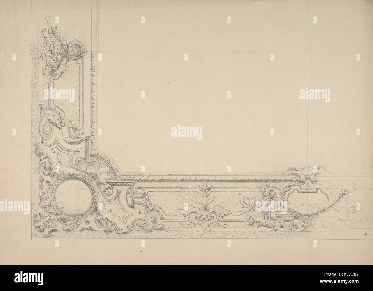 Progettazione parziale per un soffitto con un confine ornati, Jules-Edmond-Charles Lachaise, 1830-97 Foto Stock