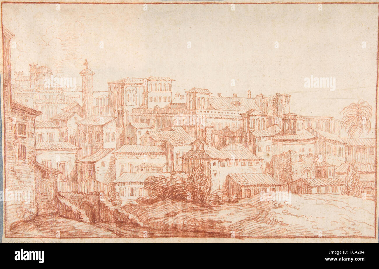 Vista di Roma, 1724, gesso rosso, 9 11/16 x 14 3/4 in. (24,6 x 37,5 cm), disegni, François Le Moyne (francese, Parigi 1688-1737 Parigi Foto Stock