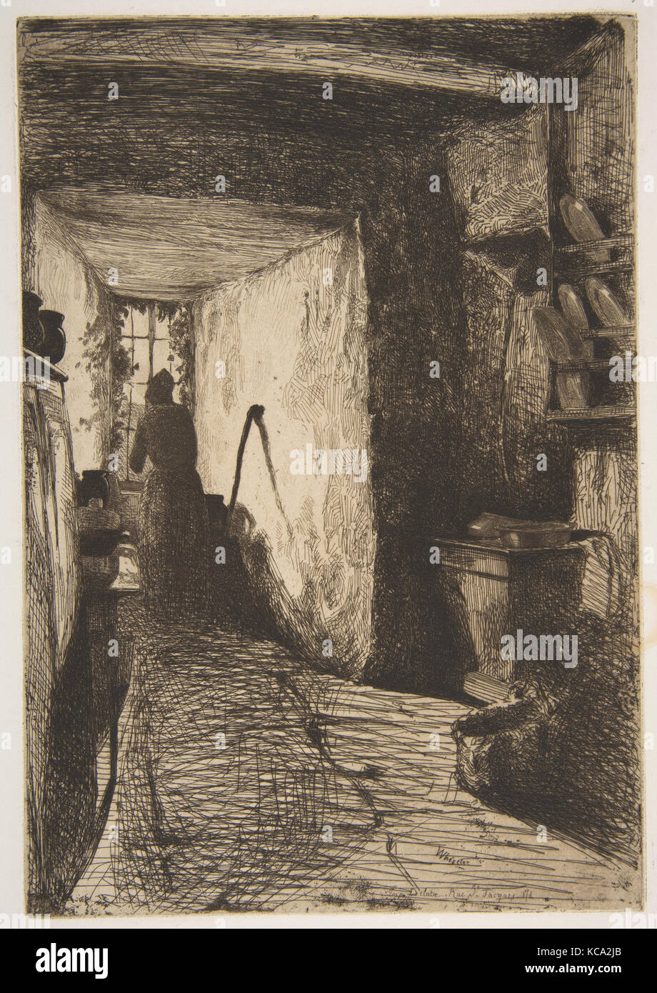 La cucina, 1858, attacco; secondo stato di tre (Glasgow); il marrone scuro inchiostro su buff lombata su off-white carta intessuta (chine collé Foto Stock