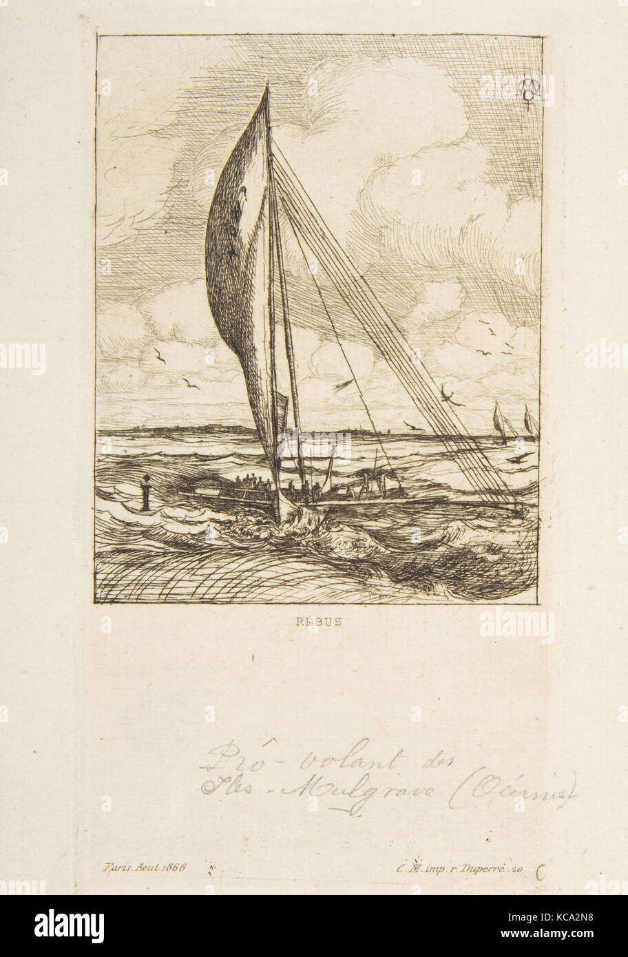 Pro-Volant des Iles Mulgrave, 1866, incisione e puntasecca su carta vergata, Piastra: 5 11/16 x 3 1/8 in. (14,4 x 7,9 cm), stampa Foto Stock