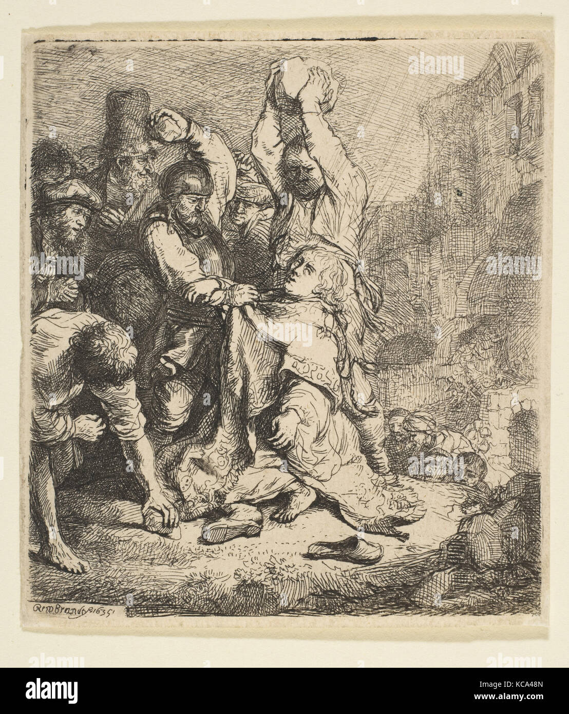 La lapidazione di Santo Stefano, 1635, attacco, stampe, Rembrandt (Rembrandt van Rijn) (olandese, Leiden 1606-1669 Amsterdam Foto Stock
