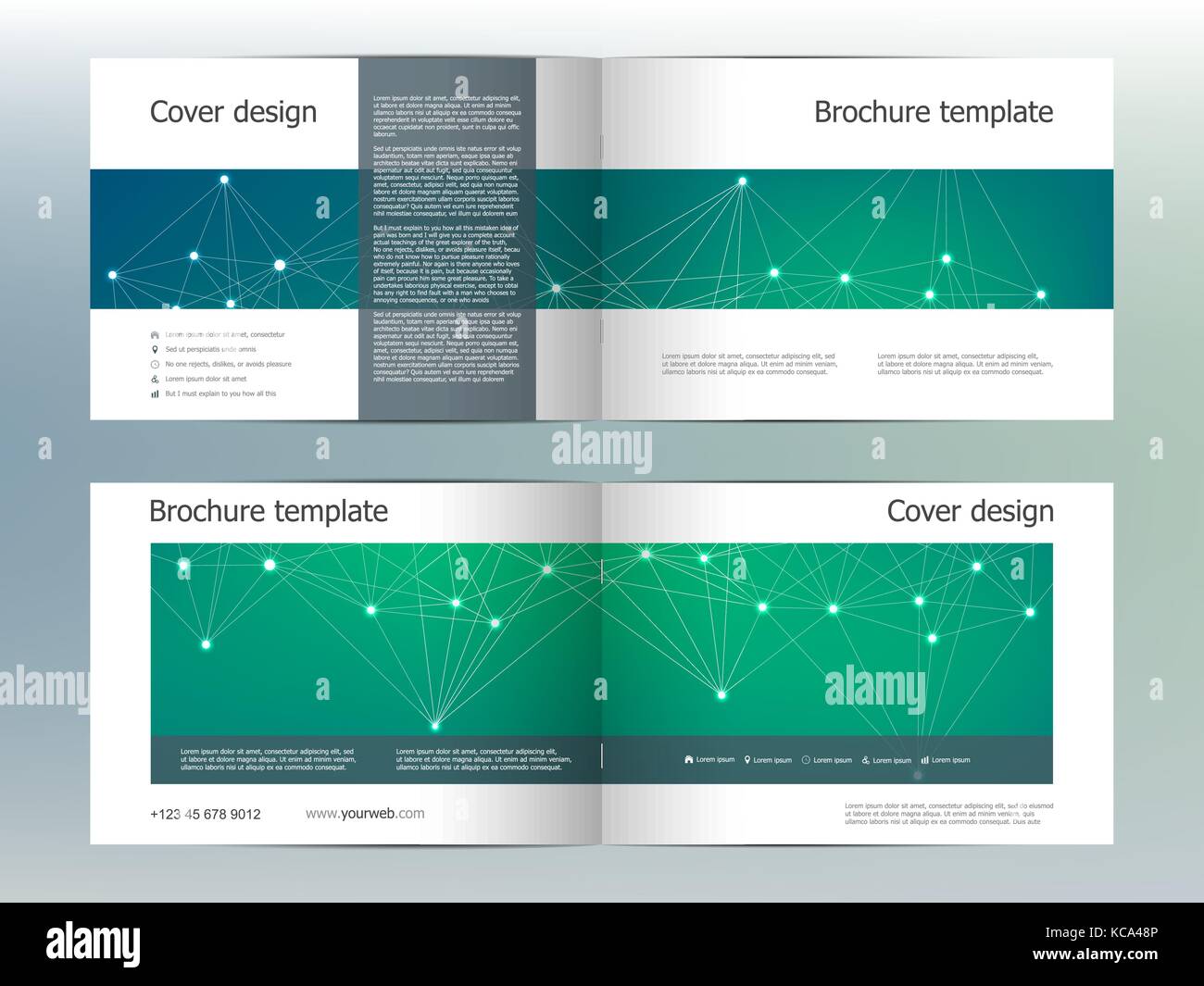 Rettangolo modello brochure formato, coperchio, relazione annuale, rivista in formato A4 con sfondo molecolare. Illustrazione Vettoriale Illustrazione Vettoriale