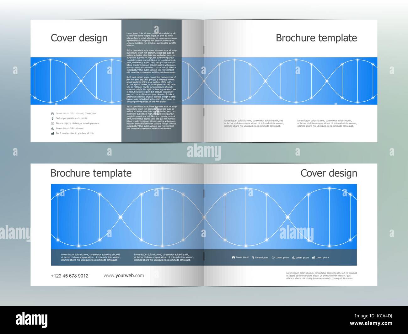 Rettangolo modello brochure formato, coperchio, relazione annuale, rivista in formato A4 con sfondo molecolare. Illustrazione Vettoriale Illustrazione Vettoriale