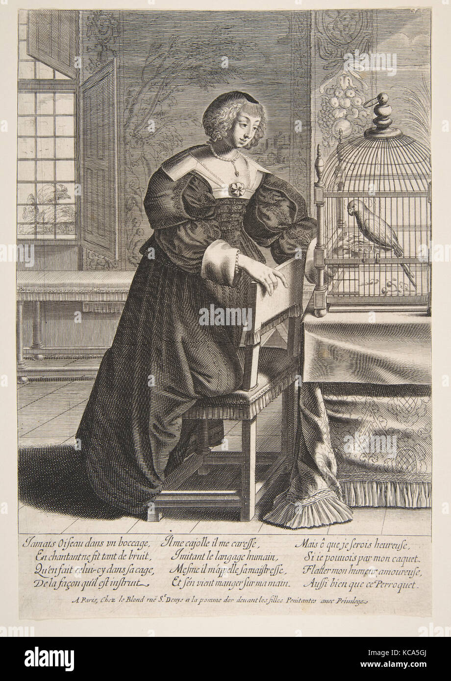 Il pappagallo, 1620-76, attacco, foglio: 11 1/4 x 7 5/8 in. (28,5 x 19,3 cm), stampe, Abraham Bosse (francese, Tours 1602/1604-1676 Foto Stock