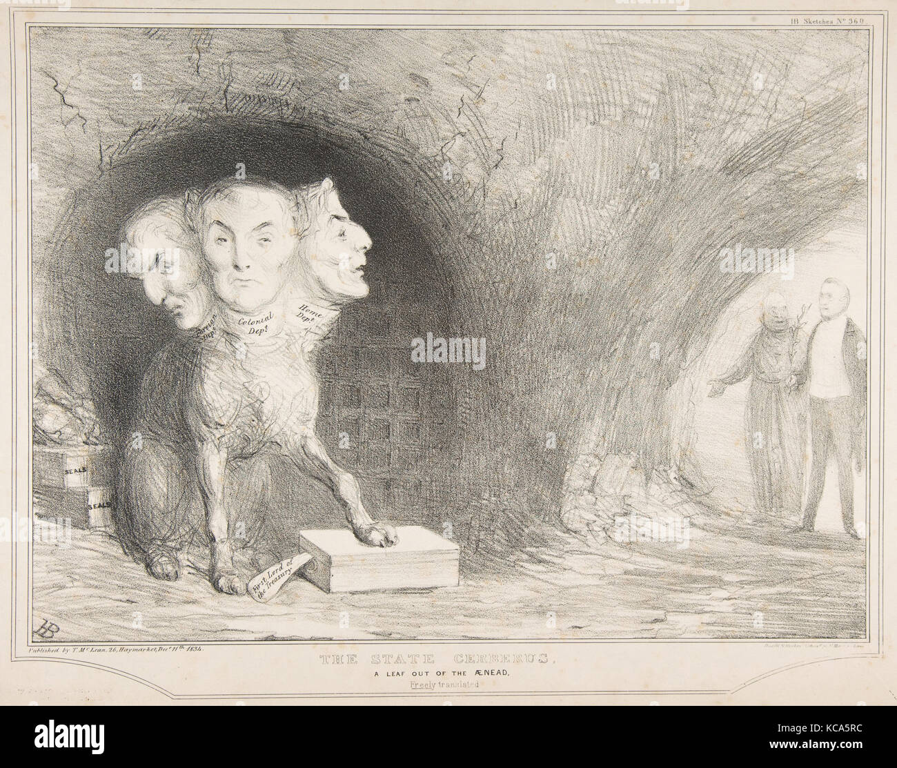 Lo stato Cerberus, una foglia fuori del AEnead, liberamente tradotto, John Doyle, Dicembre 11, 1834 Foto Stock