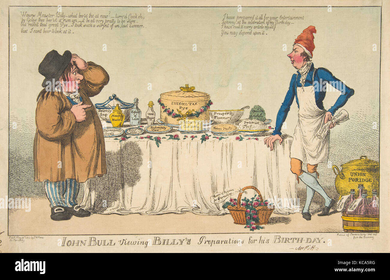 John Bull la visualizzazione di Billy i preparativi per la sua nascita-giorno, Charles Williams, 18 maggio 1802 Foto Stock