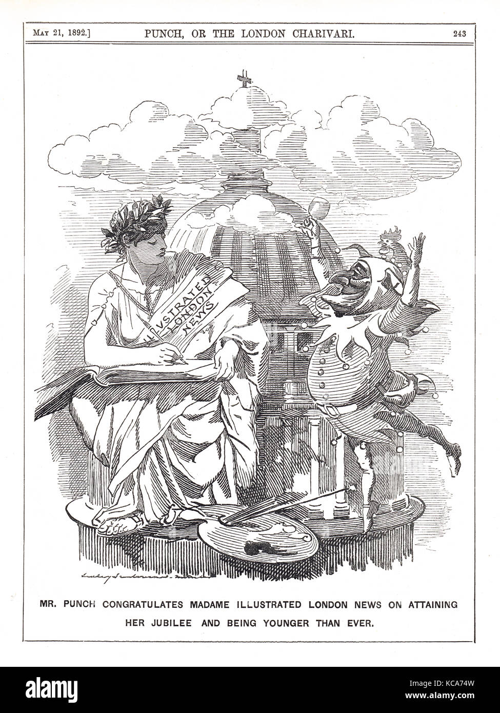 Illustrato London News Jubilee 1842-92. Il signor Punch si congratula con Madame Illustrated London News per 50 anni di stampa Foto Stock