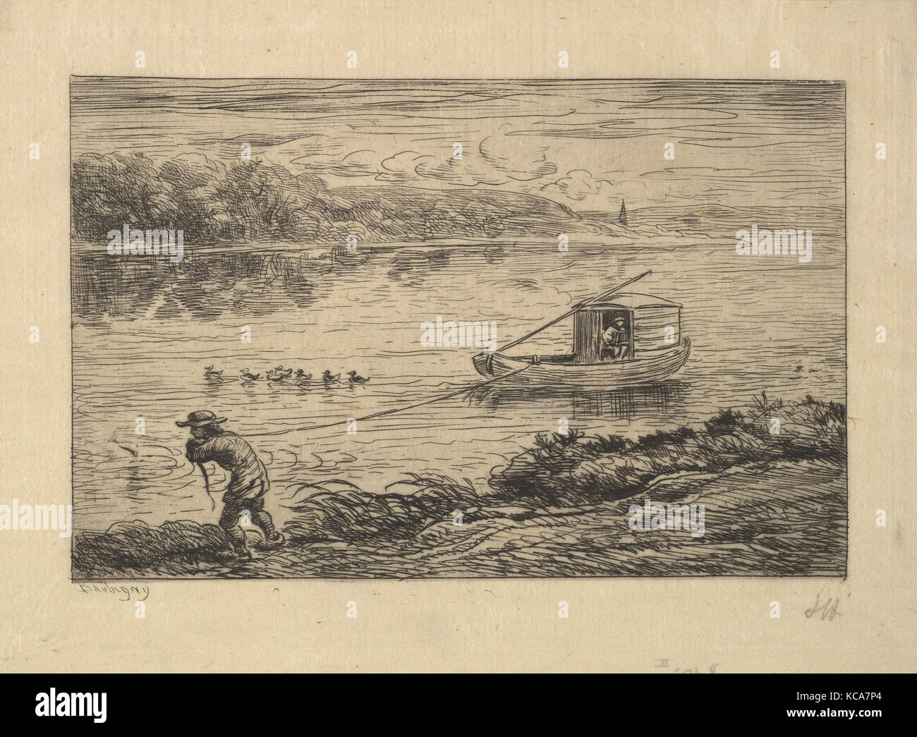 La cabina di matasse di ragazzo la barca, Charles-François Daubigny, 1861 Foto Stock